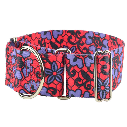 Red Lace Flowers 2 Wide Martingale Dog Collar